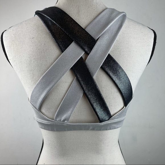 Joy Lab Silver Gray White Crisscross Sports Bra EUC Size L - Picture 3 of 7